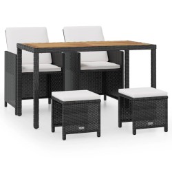 vidaXL Set comedor de jardín 5 pzas ratán sintético y madera negro