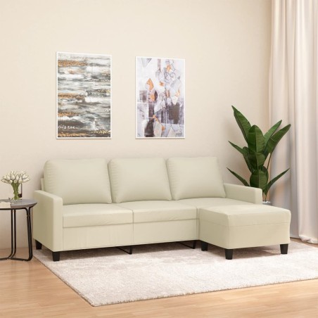 vidaXL Sofá de 3 plazas con taburete cuero sintético crema 180 cm