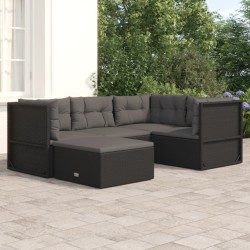 vidaXL Set de muebles de jardín 5 pzas y cojines ratán sintético negro
