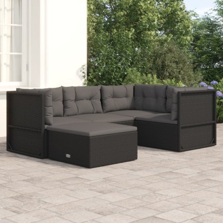 vidaXL Set de muebles de jardín 5 pzas y cojines ratán sintético negro