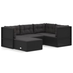 vidaXL Set de muebles de jardín 5 pzas y cojines ratán sintético negro