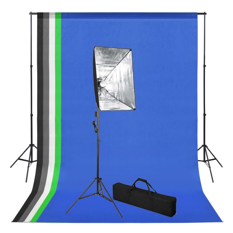 vidaXL Set de estudio fotográfico con telón de fondo e iluminación softbox vidaXL Set de estudio fotográfico con telón de fondo e iluminación softbox