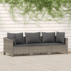 vidaXL Set de muebles de jardín 3 pzas y cojines ratán sintético gris