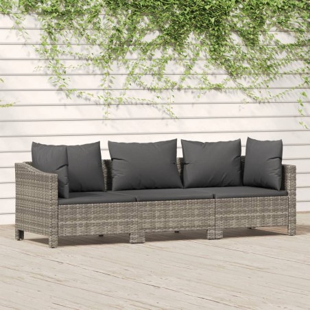 vidaXL Set de muebles de jardín 3 pzas y cojines ratán sintético gris