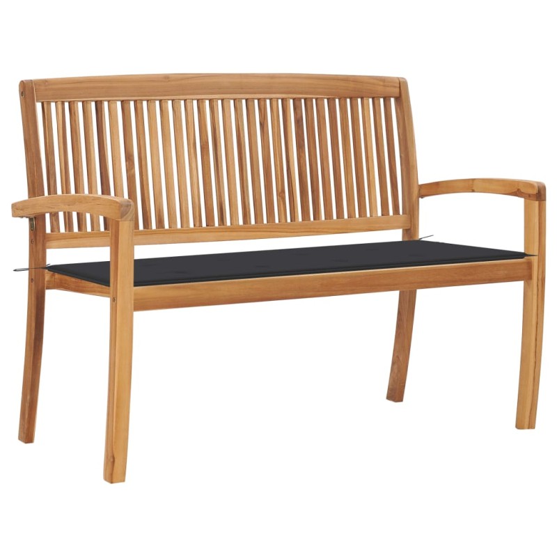 vidaXL Banco de jardín apilable con cojín madera maciza teca 128,5 cm vidaXL Banco de jardín apilable con cojín madera maciza teca 128,5 cm