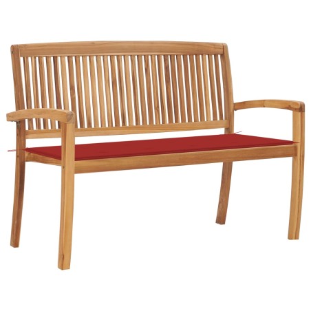 vidaXL Banco de jardín apilable con cojín madera maciza teca 128,5 cm