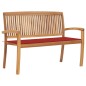 vidaXL Banco de jardín apilable con cojín madera maciza teca 128,5 cm