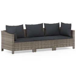vidaXL Set de muebles de jardín 3 pzas y cojines ratán sintético gris