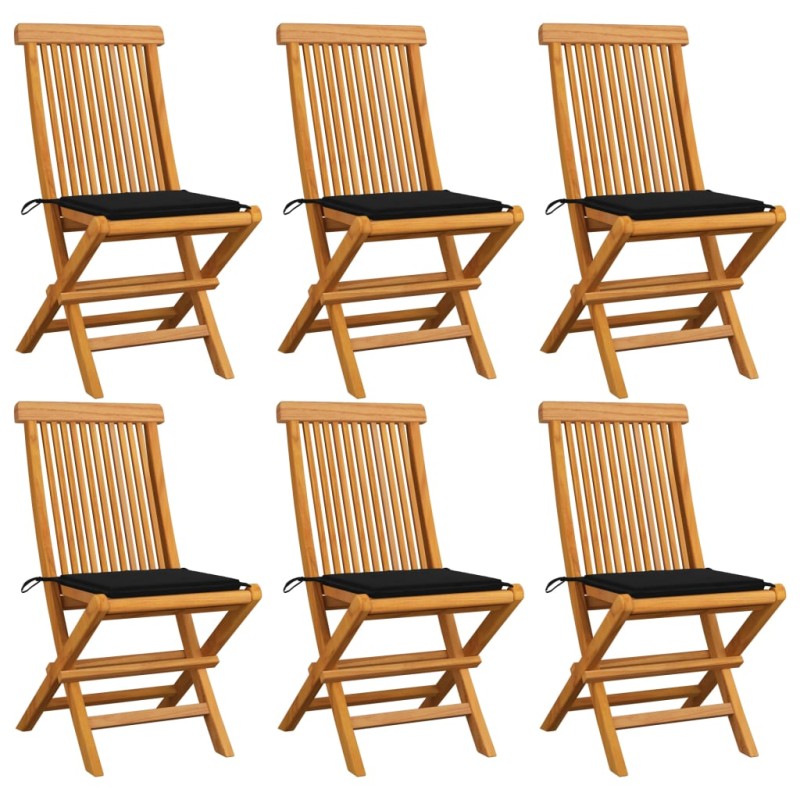 vidaXL Sillas de jardín 6 uds con cojines negros madera de teca