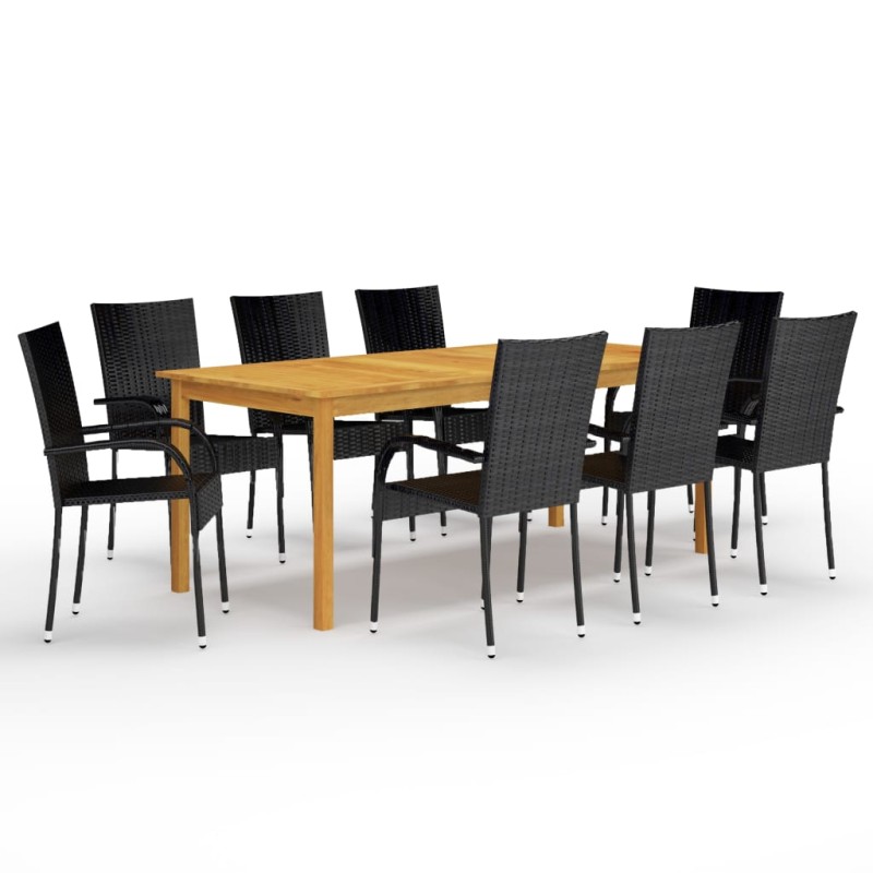 vidaXL Juego de comedor de jardín de 9 piezas negro vidaXL Juego de comedor de jardín de 9 piezas negro