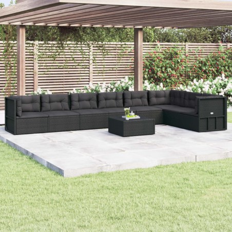 vidaXL Set de muebles de jardín 8 pzas y cojines ratán sintético negro