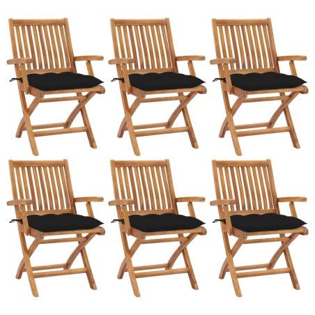 vidaXL Sillas de jardín plegables 6 uds madera maciza teca con cojines