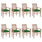 vidaXL Sillas de comedor 8 unidades madera de teca con cojines verdes vidaXL Sillas de comedor 8 unidades madera de teca con cojines verdes