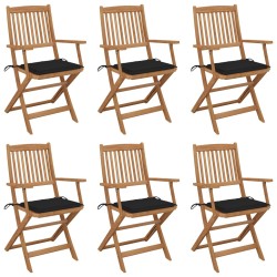 vidaXL Sillas de jardín plegables 6 uds y cojines madera maciza acacia