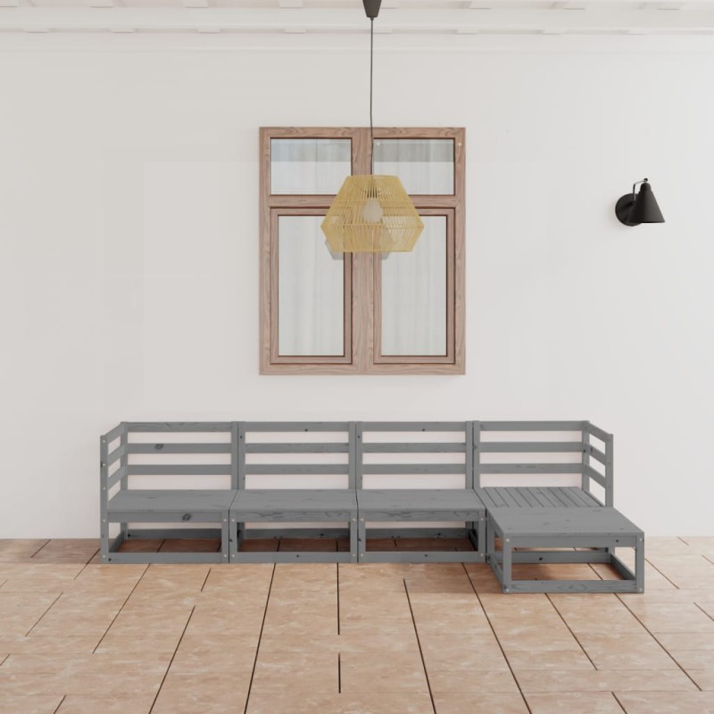 vidaXL Muebles de jardín 5 piezas gris madera de pino maciza vidaXL Muebles de jardín 5 piezas gris madera de pino maciza