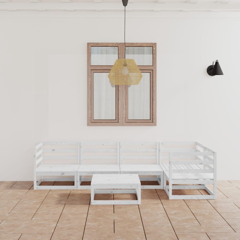 vidaXL Set de salón de jardín de 6 piezas blanco madera maciza de pino
