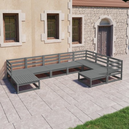 vidaXL Muebles de jardín 9 piezas gris madera de pino maciza