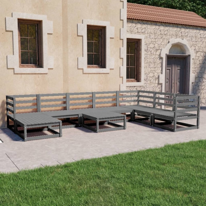 vidaXL Muebles de jardín 9 piezas gris madera de pino maciza vidaXL Muebles de jardín 9 piezas gris madera de pino maciza