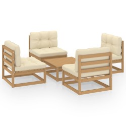 vidaXL Juego de muebles de jardín 5 pzas y cojines madera pino maciza