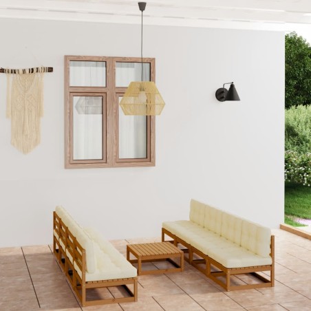 vidaXL Muebles de jardín 9 piezas con cojines de madera de pino maciza