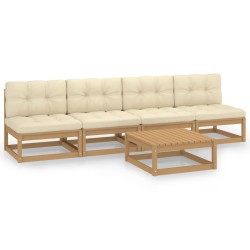 vidaXL Juego de muebles de jardín 5 pzas y cojines madera pino maciza