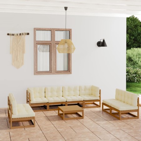 vidaXL Juego de muebles de jardín 9 pzas y cojines madera pino maciza