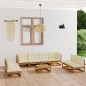 vidaXL Juego de muebles de jardín 9 pzas y cojines madera pino maciza