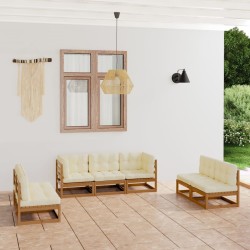 vidaXL Juego de muebles de jardín 7 pzas y cojines madera pino maciza
