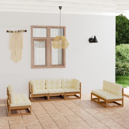 vidaXL Juego de muebles de jardín 7 pzas y cojines madera pino maciza