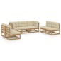 vidaXL Juego de muebles de jardín 7 pzas y cojines madera pino maciza
