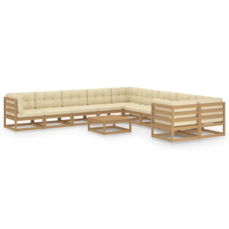 vidaXL Set de muebles de jardín 11 pzs cojines madera pino marrón miel