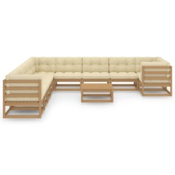 vidaXL Set de muebles de jardín 11 pzs cojines madera pino marrón miel