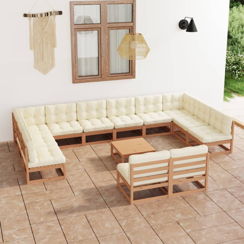 vidaXL Set de muebles de jardín 13 pzs cojines madera pino marrón miel vidaXL Set de muebles de jardín 13 pzs cojines madera pino marrón miel