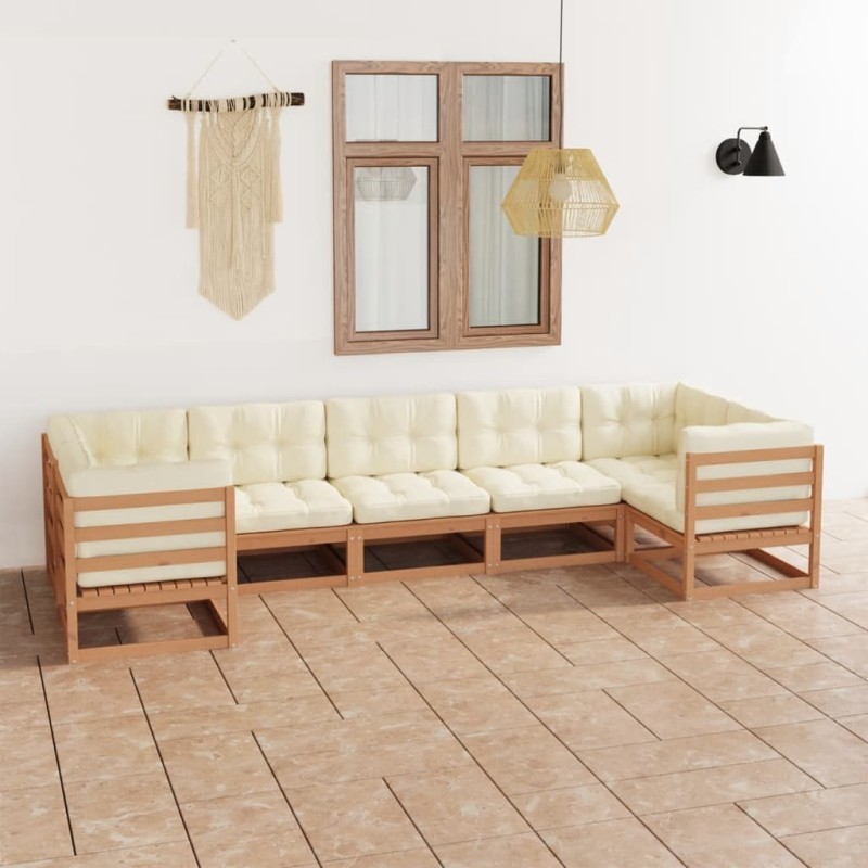 vidaXL Set de muebles de jardín 7 pzs cojines madera pino marrón miel vidaXL Set de muebles de jardín 7 pzs cojines madera pino marrón miel