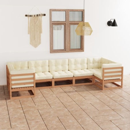 vidaXL Set de muebles de jardín 7 pzs cojines madera pino marrón miel