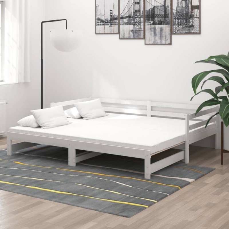 vidaXL Sofá cama extraíble madera maciza de pino blanco 2x(90x200) cm vidaXL Sofá cama extraíble madera maciza de pino blanco 2x(90x200) cm