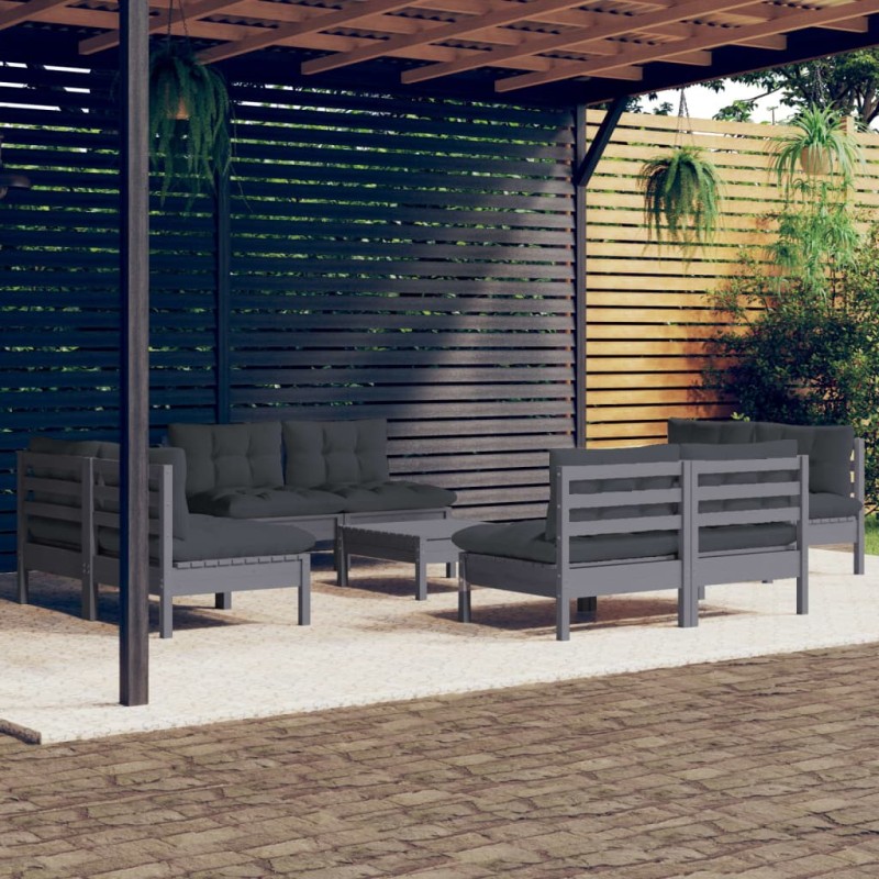 vidaXL Muebles de jardín 9 pzas con cojines antracita madera de pino vidaXL Muebles de jardín 9 pzas con cojines antracita madera de pino