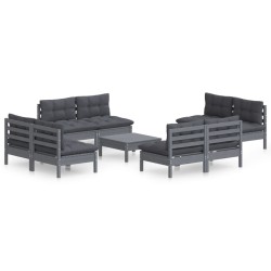 vidaXL Muebles de jardín 9 pzas con cojines antracita madera de pino