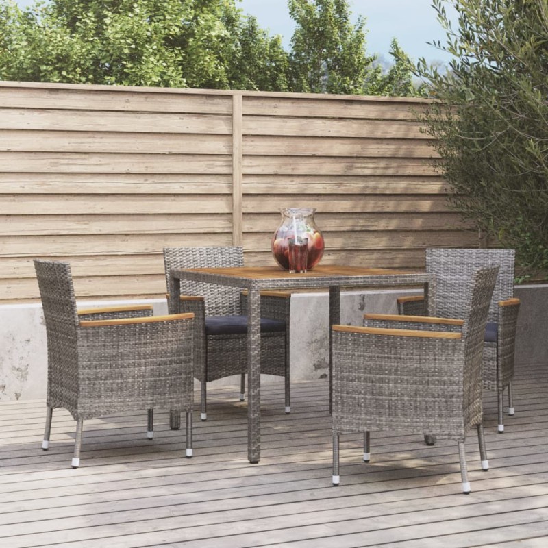 vidaXL Set comedor de jardín 5 piezas con cojines ratán sintético gris vidaXL Set comedor de jardín 5 piezas con cojines ratán sintético gris