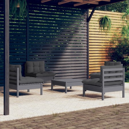 vidaXL Muebles de jardín 5 pzas con cojines antracita madera de pino