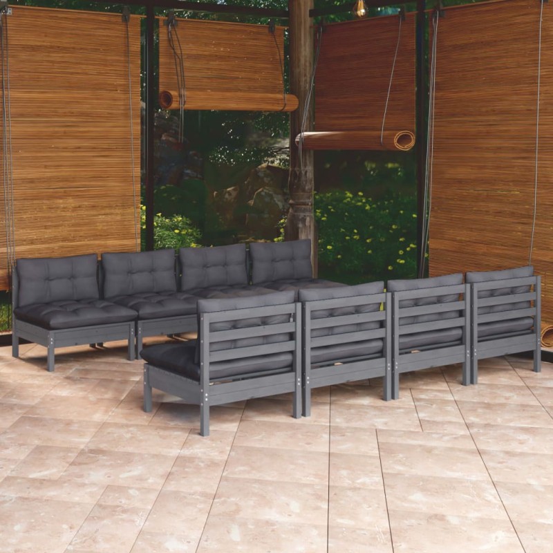 vidaXL Juego de muebles de jardín 9 pzas y cojines madera maciza pino vidaXL Juego de muebles de jardín 9 pzas y cojines madera maciza pino