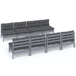 vidaXL Juego de muebles de jardín 9 pzas y cojines madera maciza pino