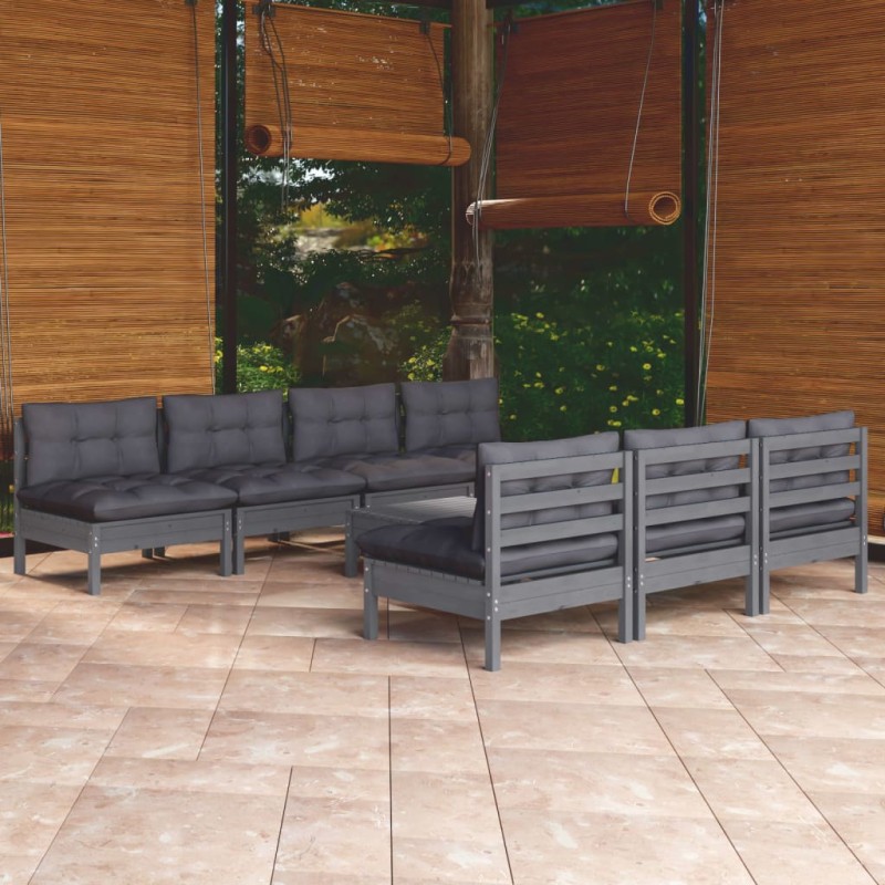 vidaXL Muebles de jardín 8 pzas con cojines antracita madera de pino vidaXL Muebles de jardín 8 pzas con cojines antracita madera de pino