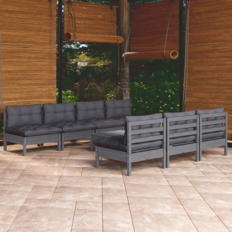 vidaXL Muebles de jardín 8 pzas con cojines antracita madera de pino