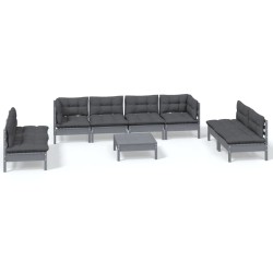 vidaXL Juego de muebles de jardín 9 pzas y cojines madera maciza pino