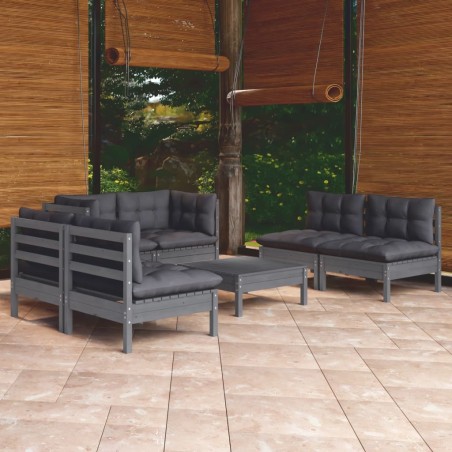 vidaXL Juego de muebles de jardín 7 pzas y cojines madera maciza pino