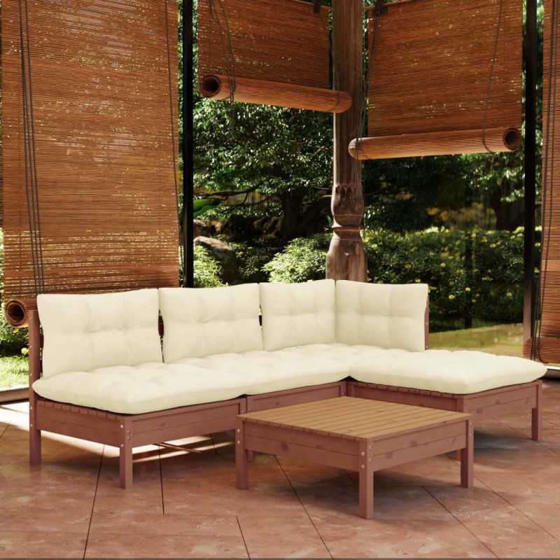 vidaXL Muebles de jardín 5 pzas y cojines madera de pino marrón miel vidaXL Muebles de jardín 5 pzas y cojines madera de pino marrón miel