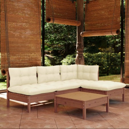 vidaXL Muebles de jardín 5 pzas y cojines madera de pino marrón miel
