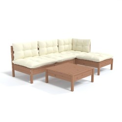 vidaXL Muebles de jardín 5 pzas y cojines madera de pino marrón miel