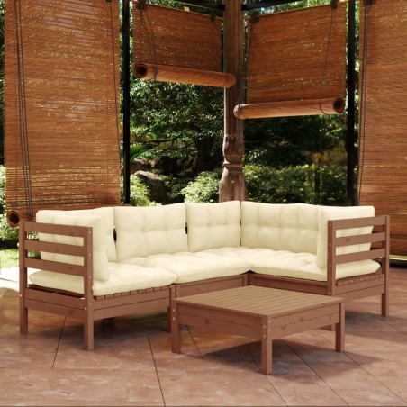 vidaXL Muebles de jardín 5 pzas y cojines madera de pino marrón miel